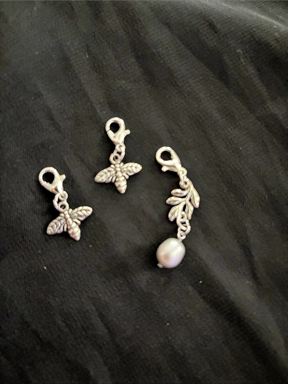 Silver Bee & Leaf Clip-On Charm Set